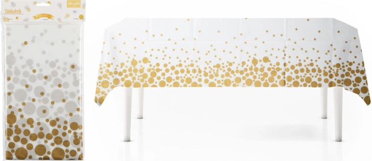 Flanelový obrus 130 × 220 cm biely so zlatými bodkami