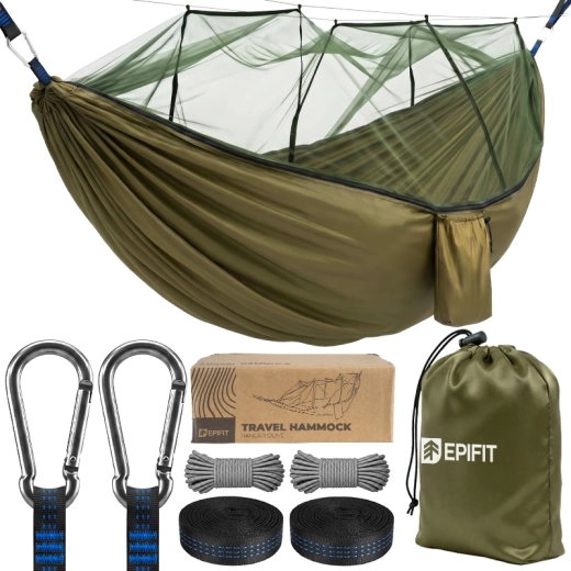 Turistická hojdacia sieť RANGER s moskytiérou olive
