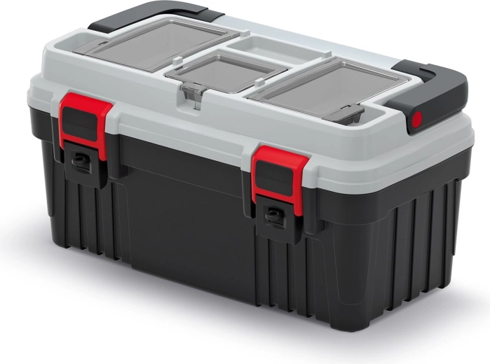 Plastový kufor na náradie s kovovou rukoväťou OPTIMA 470 × 256 × 238 mm, sivý