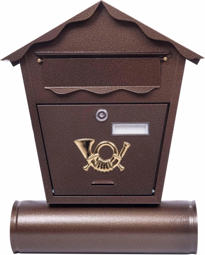 Poštová schránka s tubusom a špicatou strieškou, bronzová