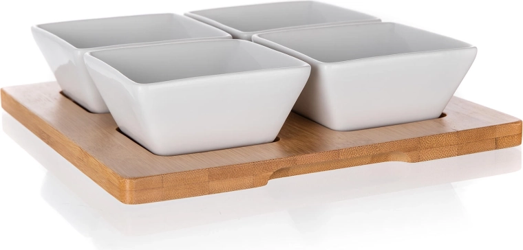 Servírovacia sada misiek z porcelánu na bambusovom tácke 20 × 20 cm BRILLANTE