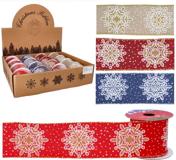 Vianočná dekoratívna stuha so snehovými vločkami 6,3 cm × 2,7 m