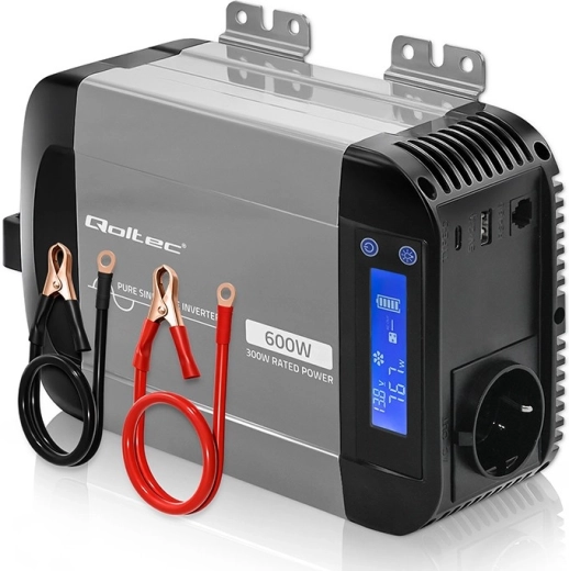 Qoltec menič napätia s čistou sínusoidou 12 V na 230 V 300/600 W