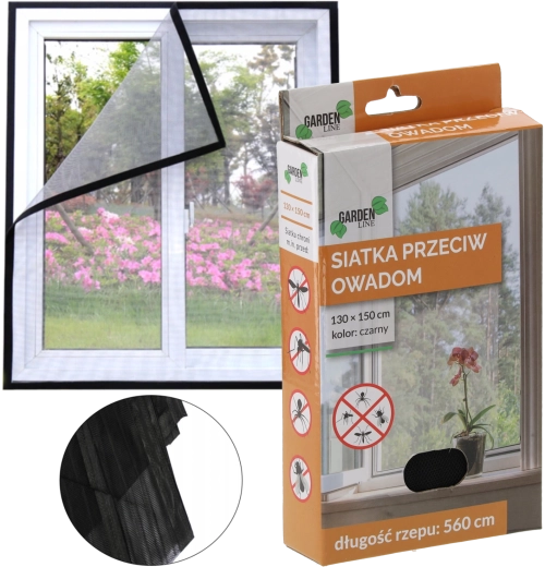 Sieť proti hmyzu čierna 150 × 180 cm s páskou na suchý zips
