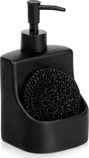 Dávkovač na umývací prostriedok s priehradkou na hubku, keramický, čierny, 400 ml