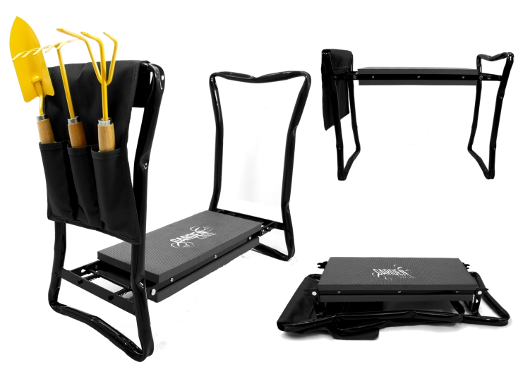 Záhradné kľačadlo a sedadlo GARDENLINE, skladacie, čierne 59 × 27,5 × 49 cm