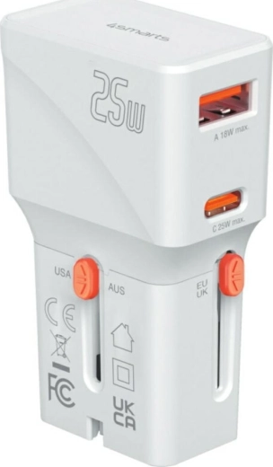 Cestovná nabíjačka 4smarts Nomad Pocket 25 W USB‑C + USB‑A biela