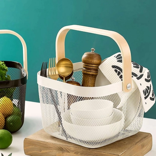 Kovový kôš na ovocie v škandinávskom štýle - ecru