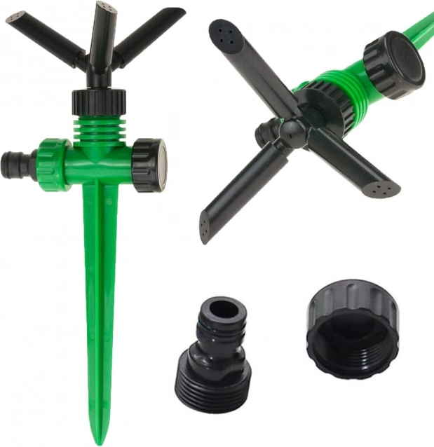 Záhradný rotačný zavlažovač 360° s tromi ramenami a zemným hrotom