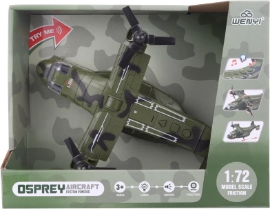 Vojenské lietadlo na batérie so svetlami a zvukmi