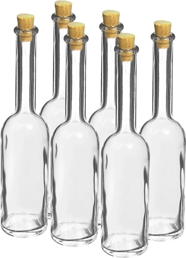 Sklenená fľaša 100 ml s korkovým uzáverom, sada 6 ks