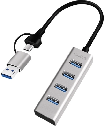 USB hub 3.0 so 4 portmi USB‑A, 5 Gbit/s s adaptérom USB‑C/USB‑A