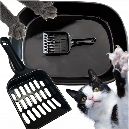 Otvorená mačacia toaleta s lopatkou, čierna 41 × 31 × 9 cm