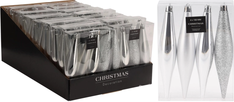 Vianočné ozdoby cencúle 15 cm – strieborný mix, 4 ks