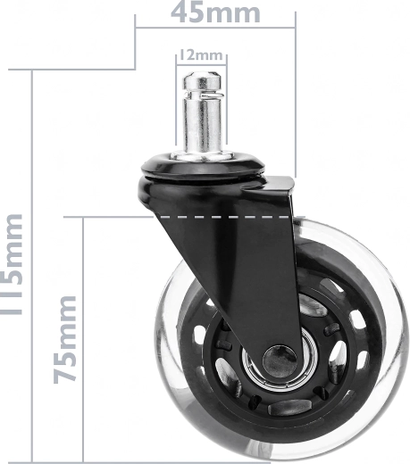 Gumové koliesko pre kancelárske a herné (gamingové) stoličky, ložiskové (tŕň 12 mm) – 1 ks