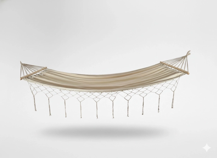 Hojdacia sieť boho s strapcami 200 × 100 cm béžová
