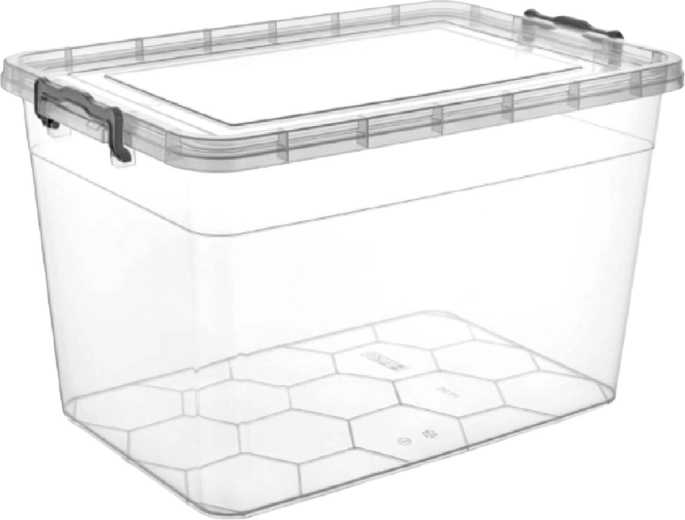 Úložný box Gema 30 l s vekom a klipmi, transparentný