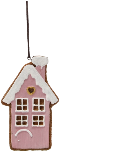 Závesná vianočná dekorácia perníkový domček ružový 12,5 cm – sada 8 ks Chomik