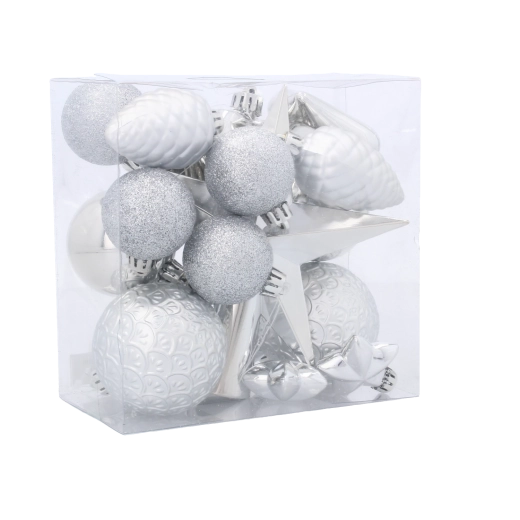 Súprava 19 vianočných ozdôb v červenej, zlatej a striebornej farbe