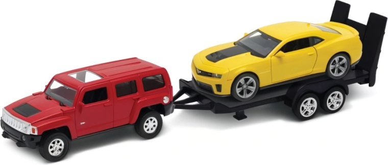 Welly autovlek Hummer H3 s prívesom a Chevrolet Camaro ZL1 1:34