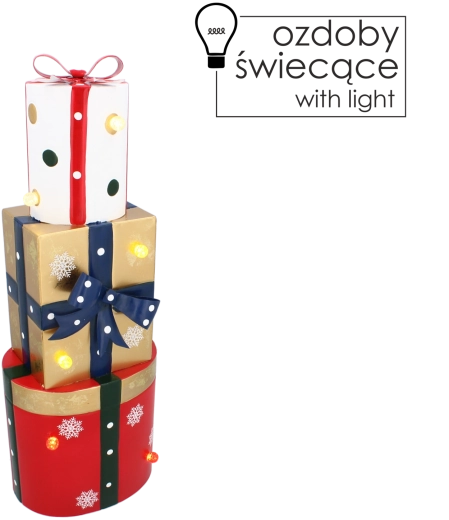 Kovová vianočná dekorácia – darčekové krabice s LED osvetlením 50 cm