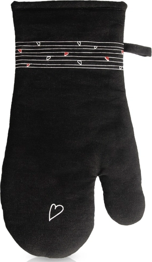Bavlnená kuchynská rukavica s magnetom čierna Srdce 32 cm