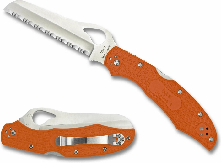 Záchranársky vreckový nôž BYRD Cara Cara 2 Rescue, oranžový FRN, 10 cm