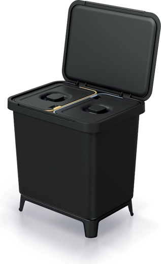 Dvojkomorový odpadkový kôš 2×10 l z recyklovaného plastu, čierny
