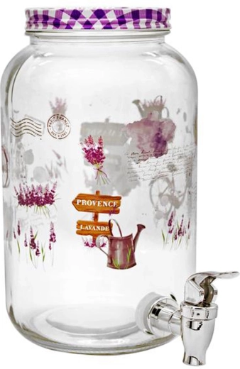 Sklenený nápojový dávkovač s kohútikom TORO 3 l Levanduľa