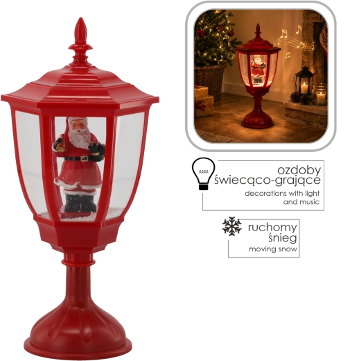 Vianočná LED lampa s Mikulášom a hracím strojčekom 55 cm, červená