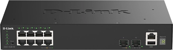 Smart riadený switch D-Link DGS-1530-10/E s 8 gigabitovými portami a 2 portami 10G SFP+