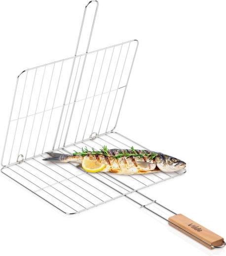 Obojstranný grilovací rošt Vilde 33 × 29 cm s drevenou rukoväťou