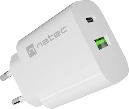 Natec Ribera sieťová nabíjačka 20 W USB-A + USB-C, biela