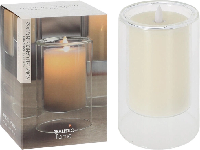 LED sviečka v skle Ivory 10 × 15 cm s blikajúcim plameňom