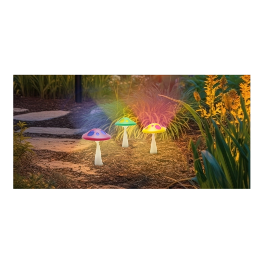 Solárna záhradná lampa hríb s viacfarebným LED osvetlením 27 cm