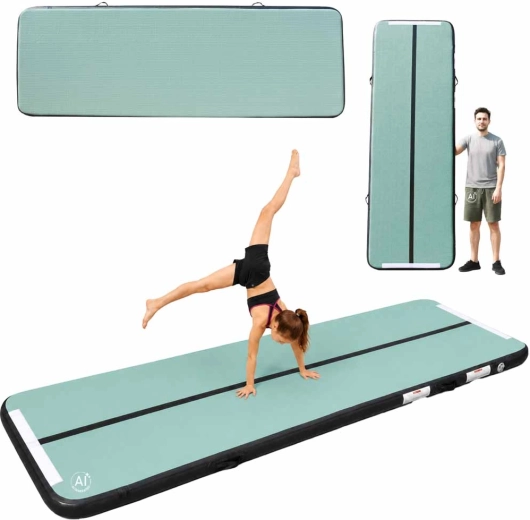 Nafukovacia gymnastická air track žinenka 300 × 100 × 10 cm s elektrickou pumpou, zelená