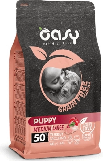 Oasy grain free pre šteniatka stredných a veľkých plemien s morčacím mäsom 2,5 kg