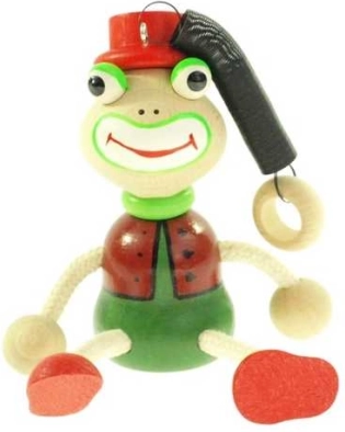 Žabiak na pružine – drevená závesná hračka