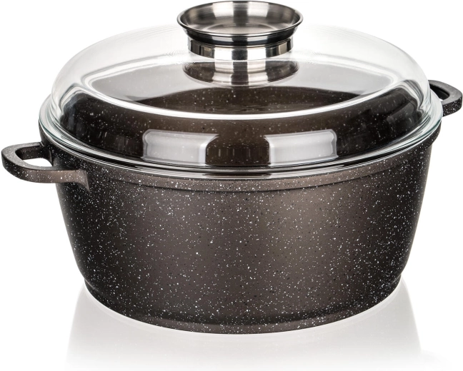 Hrniec s nepriľnavým povrchom 28 cm Premium Dark Brown so sklenenou pokrievkou a aroma knobom