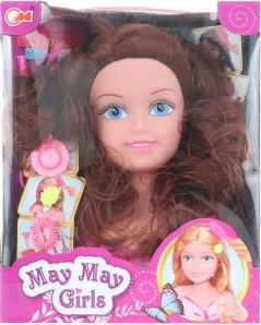 Česacia hlava brunetka pre detské účesy s doplnkami