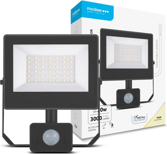 LED reflektor so senzorom 30 W, neutrálna biela 4000 K, 3000 lm – Modee A3-series