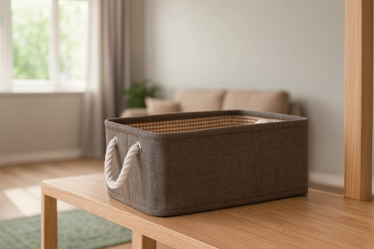 Textilný úložný kôš s lanovými úchytmi 30 × 40 × 18 cm hnedý