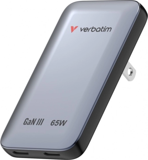 Verbatim Essentials Slim GaN nabíjačka 65 W s 2× USB‑C (US/UK/EU) sivá