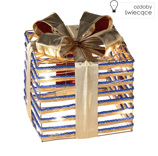 Vianočná dekorácia darčeková krabica s modrou mašľou 25 cm s LED osvetlením