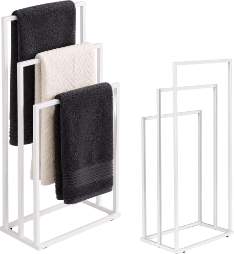 ModernHome voľne stojaci kovový stojan na uteráky s 3 ramenami, biely