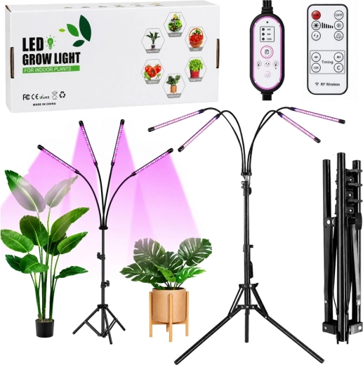 LED lampa na pestovanie rastlín so statívom, 4 panelmi a diaľkovým ovládaním