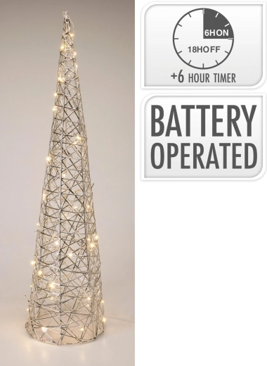 LED dekorácia pyramída s časovačom, 60 cm, strieborná