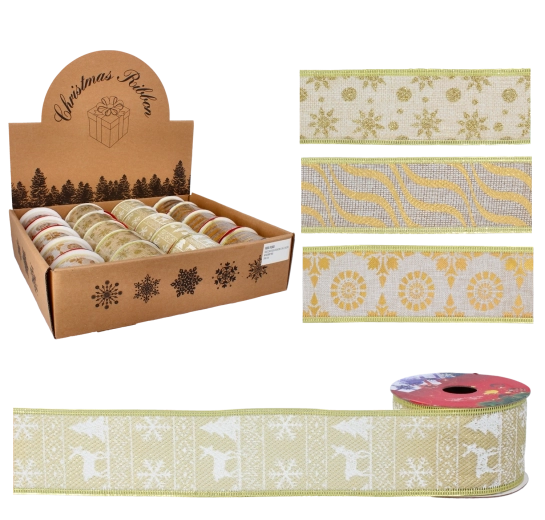 Zlatá vianočná dekoračná stuha 5 cm × 2,7 m