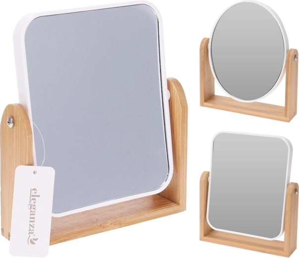 Kozmetické kúpeľňové zrkadielko so stojanom 18 × 21 cm, sklo a bambus