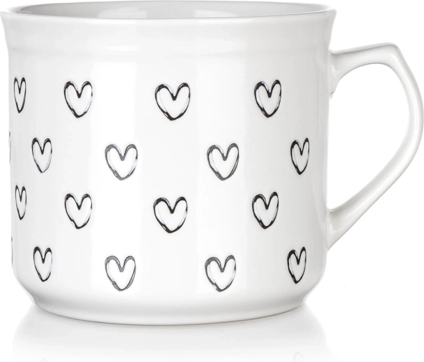 Keramický hrnček 660 ml so srdiečkami – biely